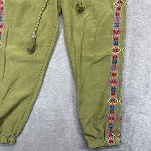 Sundance Pants Women's Small Buena Vista Colorful Embroidered Jogger Olive Boho - Picture 2 of 14